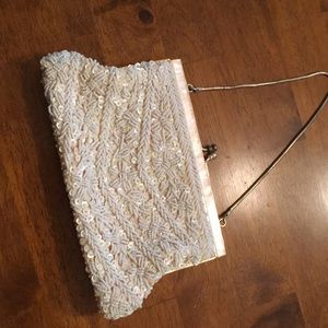 Vintage evening bag sequence crane mother of pearl